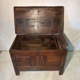 Antique rustic oak chest with original hardware and molded panels