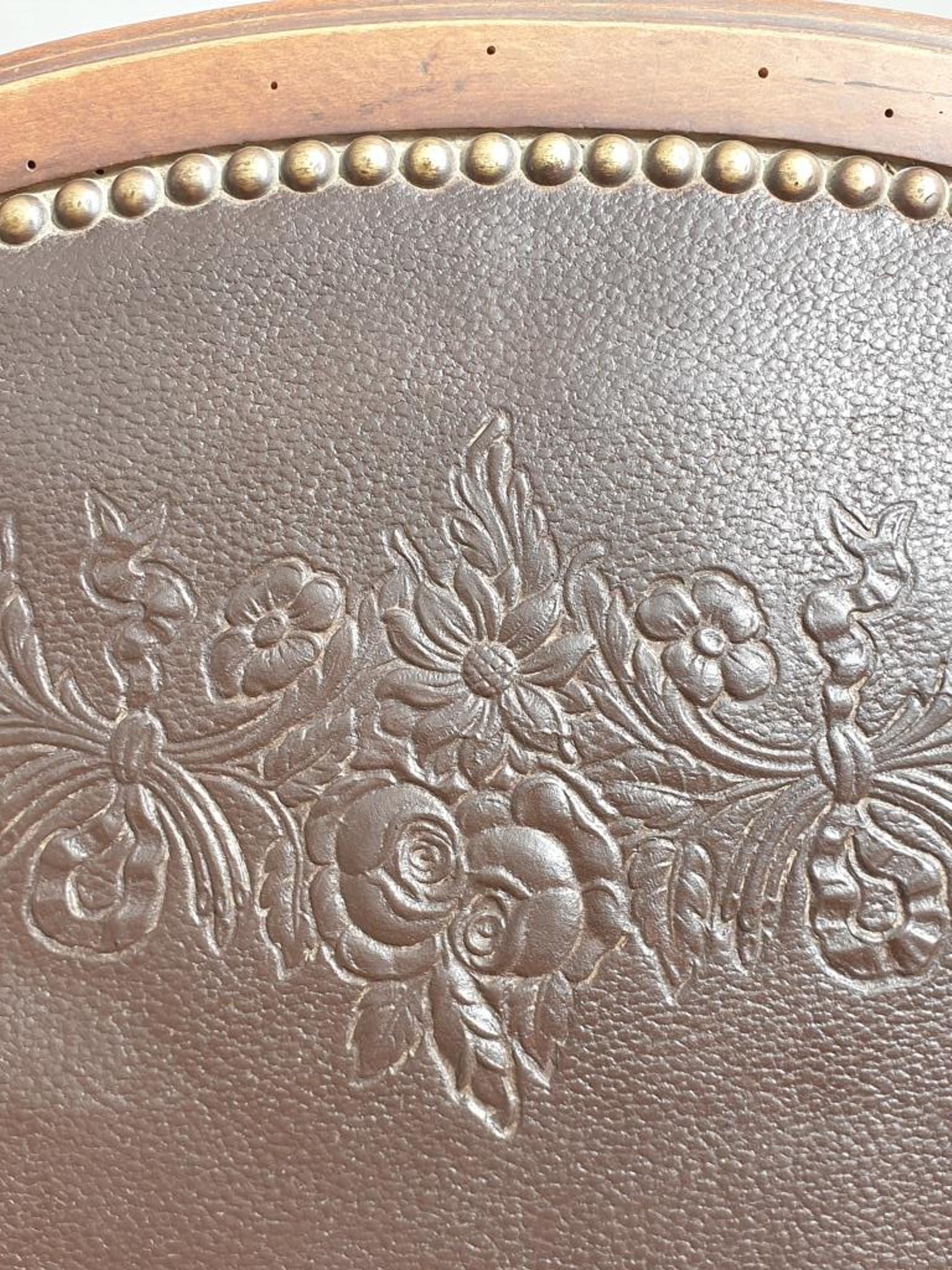 Lot 6 Art Deco chairs in Walnut style Louis XVI seat leather decorated with roses