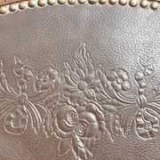 Lot 6 Art Deco chairs in Walnut style Louis XVI seat leather decorated with roses