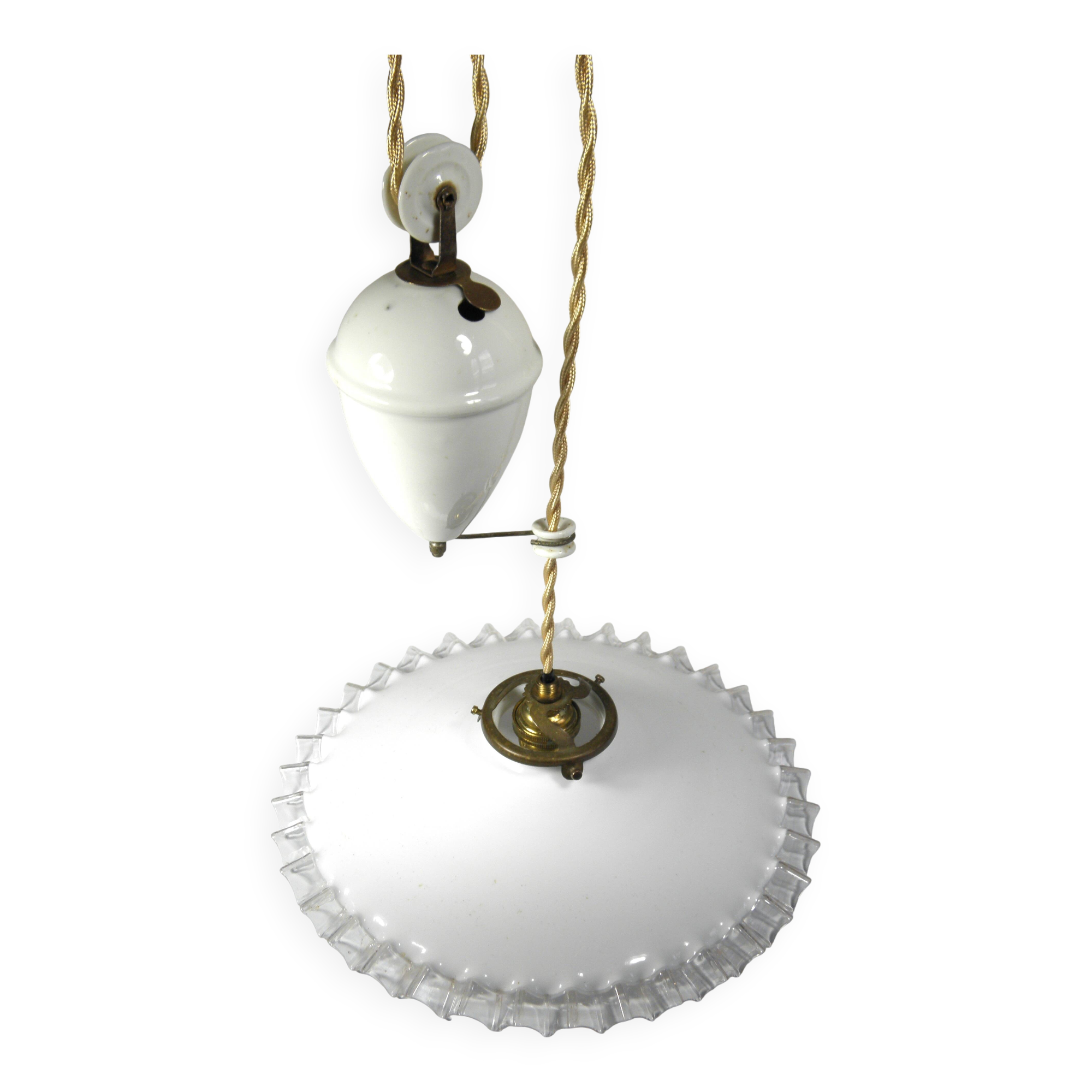 Suspension "monte et baisse" en opaline, années 40
