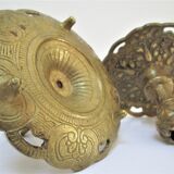 Pair of candle holders gilded bronze patinated vegetal decoration early twentieth century