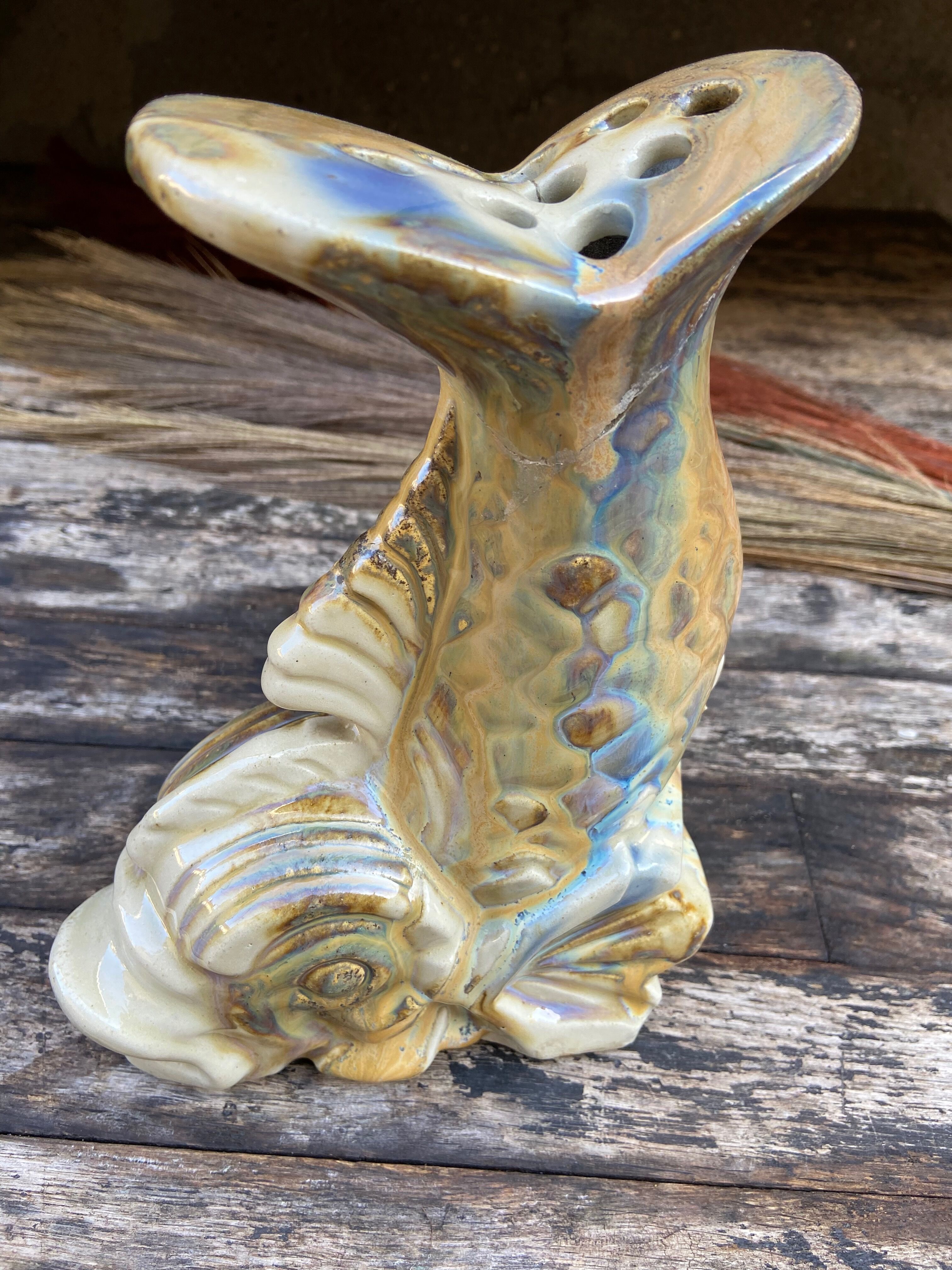 Vase pique flower in faience-fish-60s