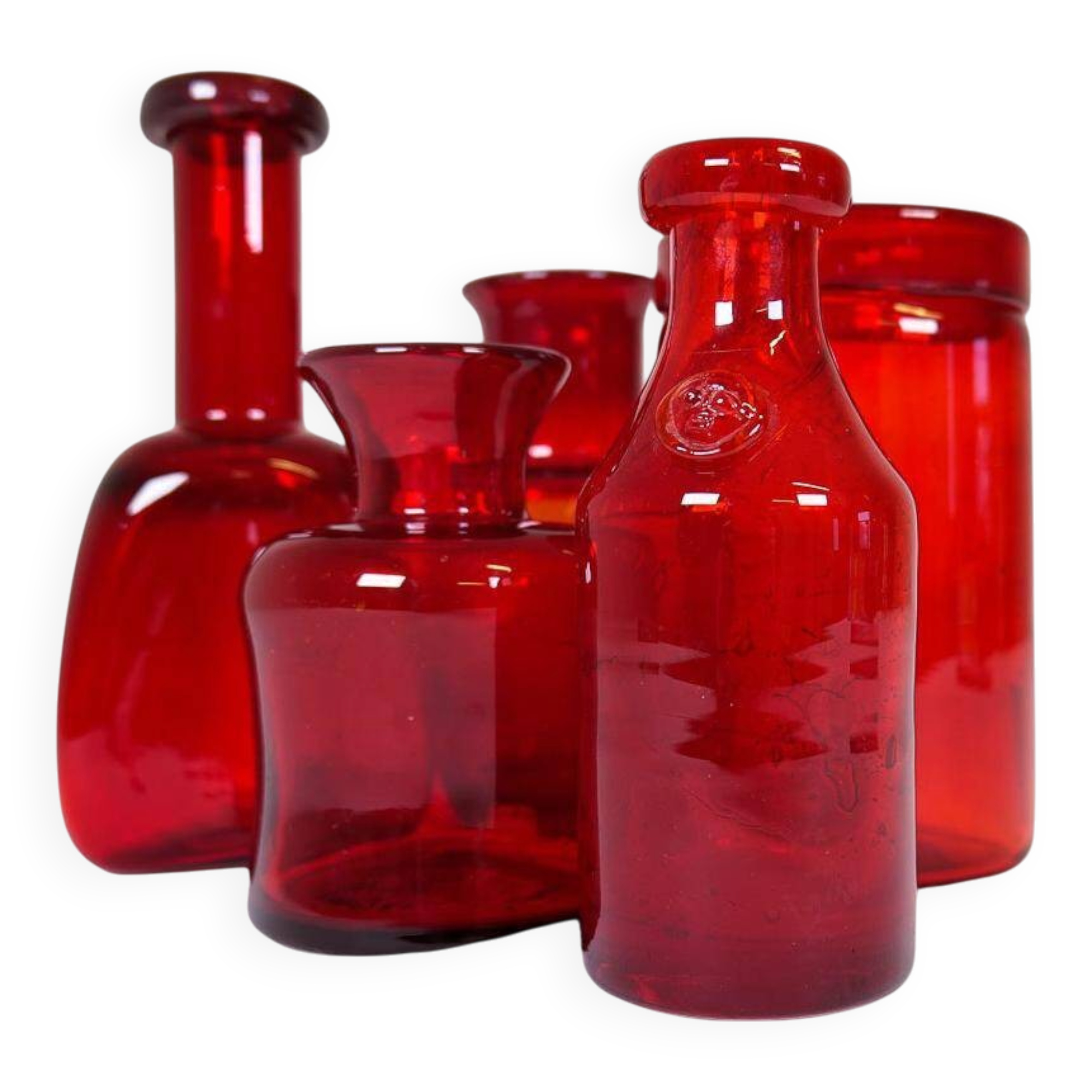 Collection of five rare red vases by Erik Hoglund, Sweden, 1960s.