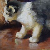 Peinture l'huile sur panneaux chatons jouant par Leon Huber