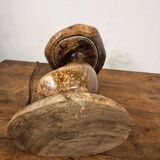 Hand-carved wooden mushroom table lamp with integrated LED
