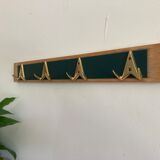 70s wall coat rack with brass hooks