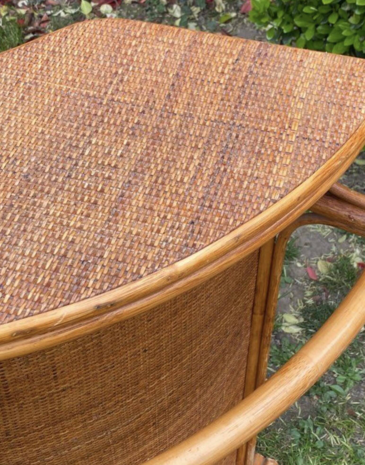 Half-moon bar in rattan and woven wicker – Vintage work, circa 1960-1970