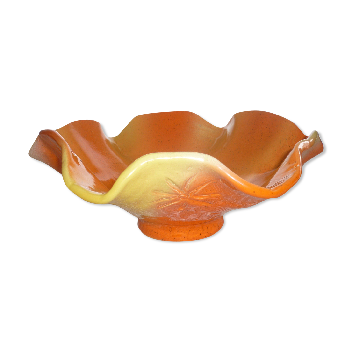 Yellow and orange ceramic salad dish