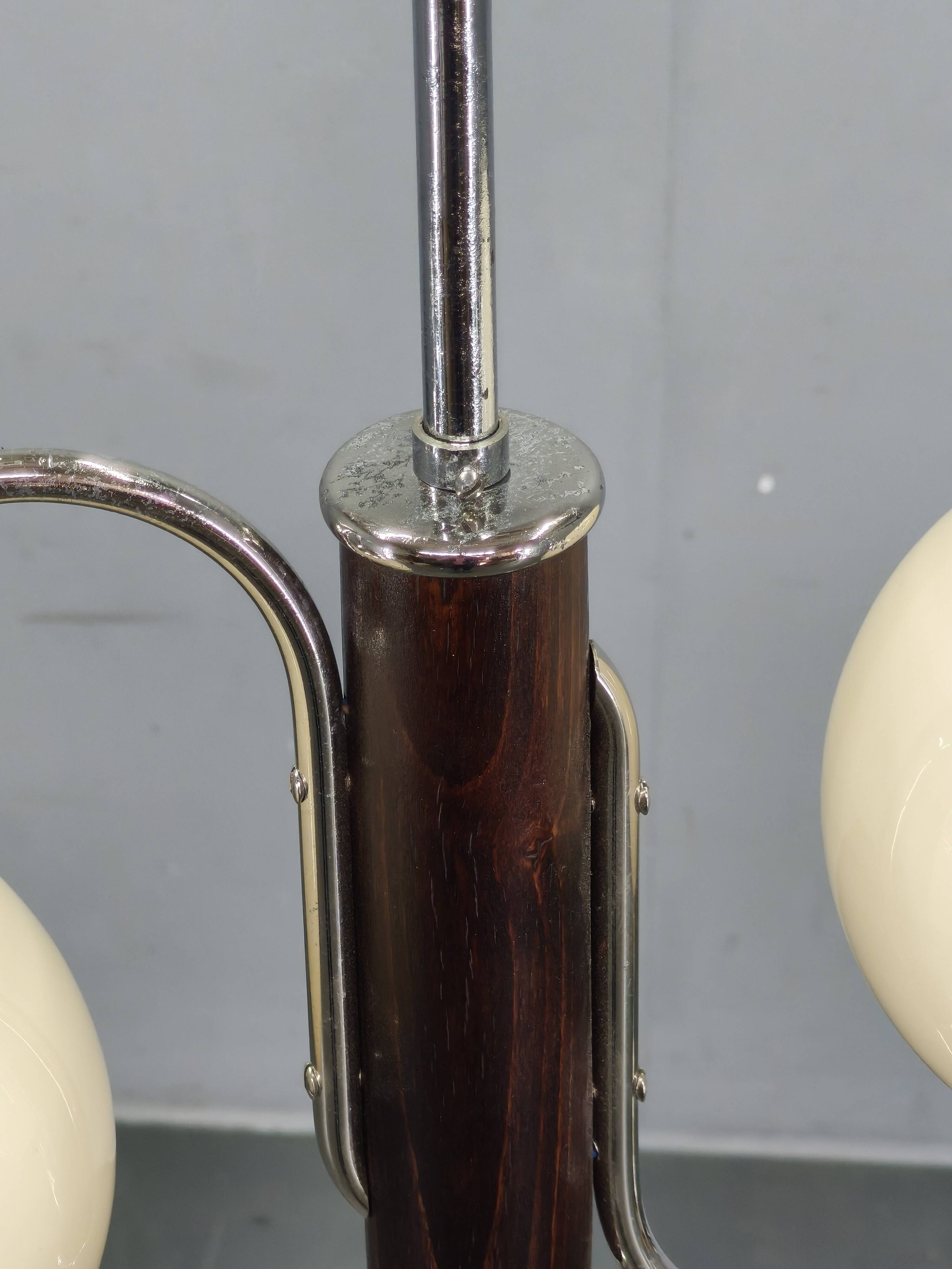 Czech Art Deco Chrome and Glass Chandelier, 1930s