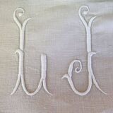Drap ancien en lin - Monogramme LJ - 205 x 282 cm (dJ)