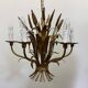 Large wheat sheaf leaf gold gilt chandelier, 1960’s