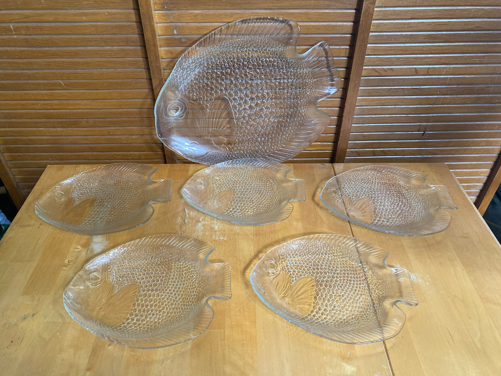 Plate + 5 ARCOROC Fish Shape Glass Mould Plates + Vintage Box #