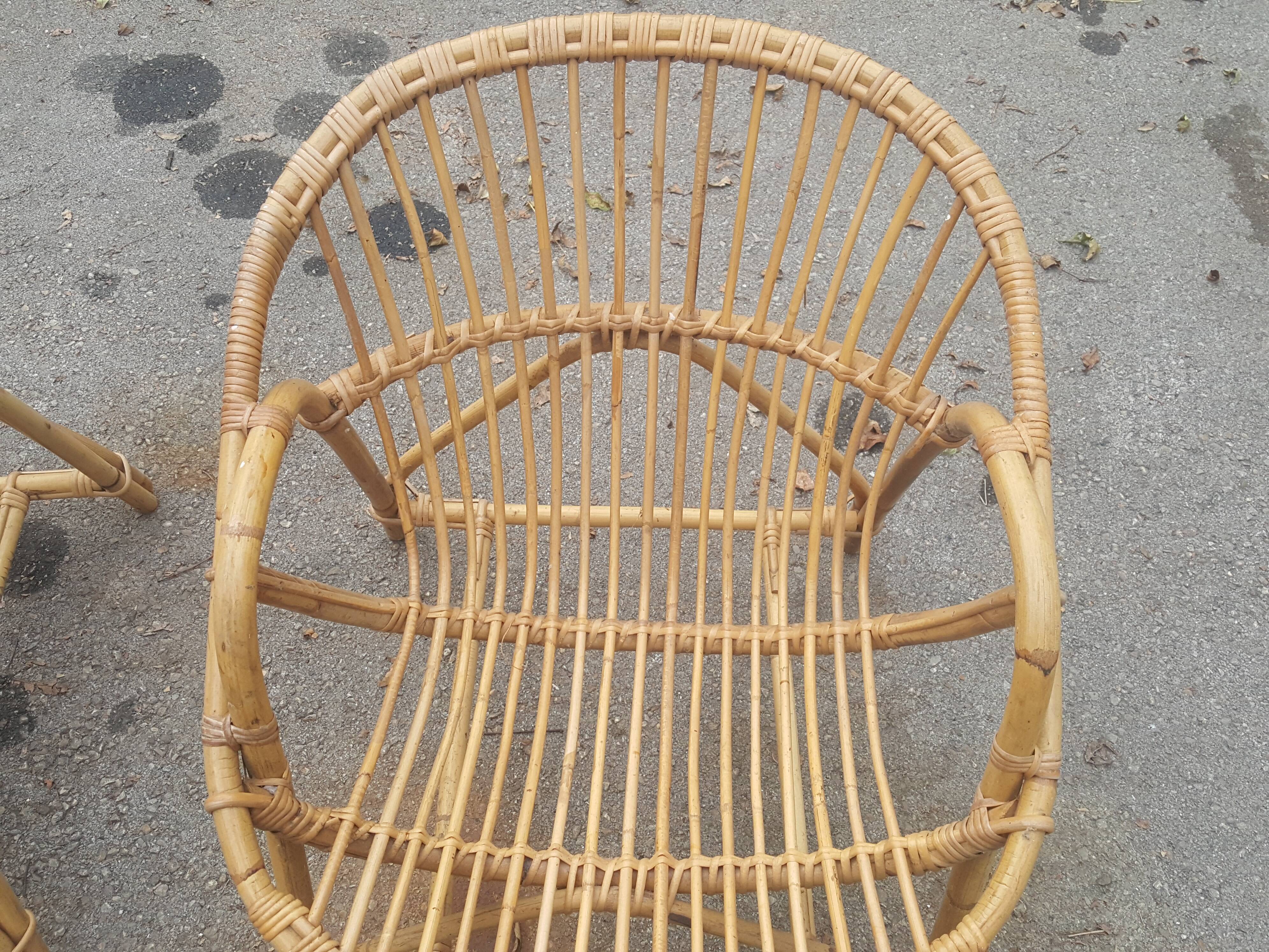 Pair rattan armchairs