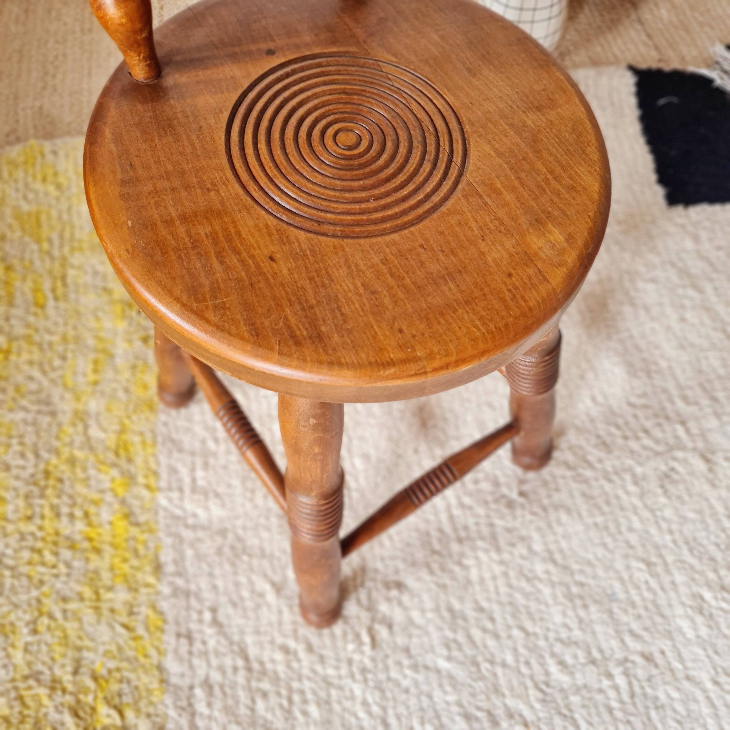 Antique wooden chair - oak - folk art - brutalist
