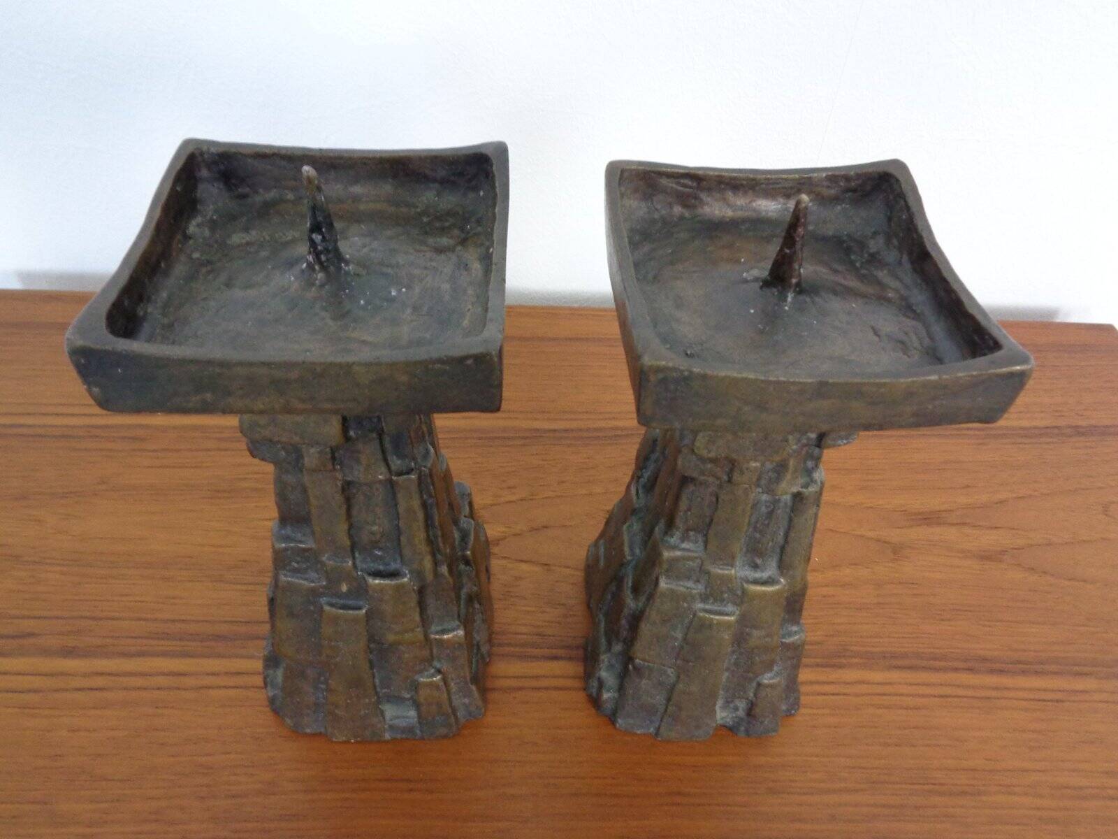 Large Brutalist German Bronze Candleholders, 1960s, Set of 2