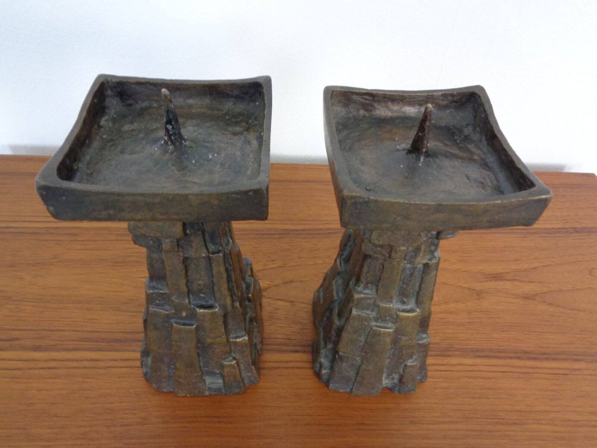 Large Brutalist German Bronze Candleholders, 1960s, Set of 2