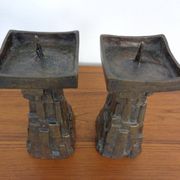 Large Brutalist German Bronze Candleholders, 1960s, Set of 2