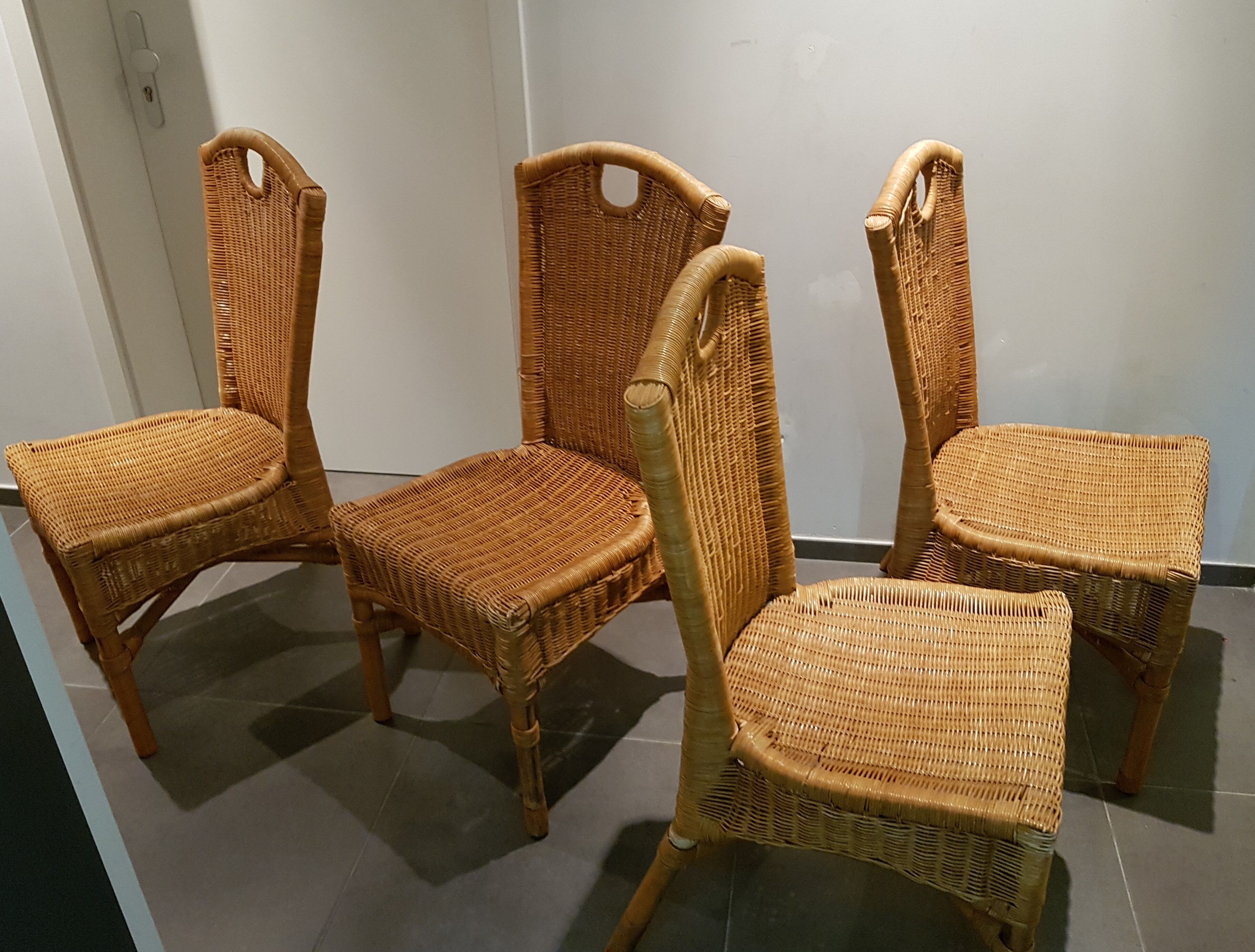 Lot de 4 chaises rotin, années 2000