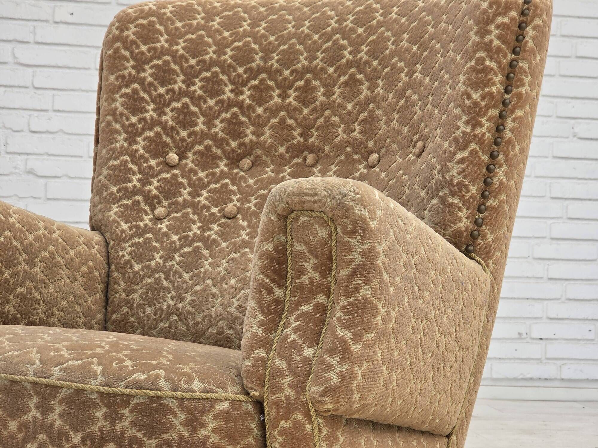 1960s, Danish armchair, furniture velour, beech wood.