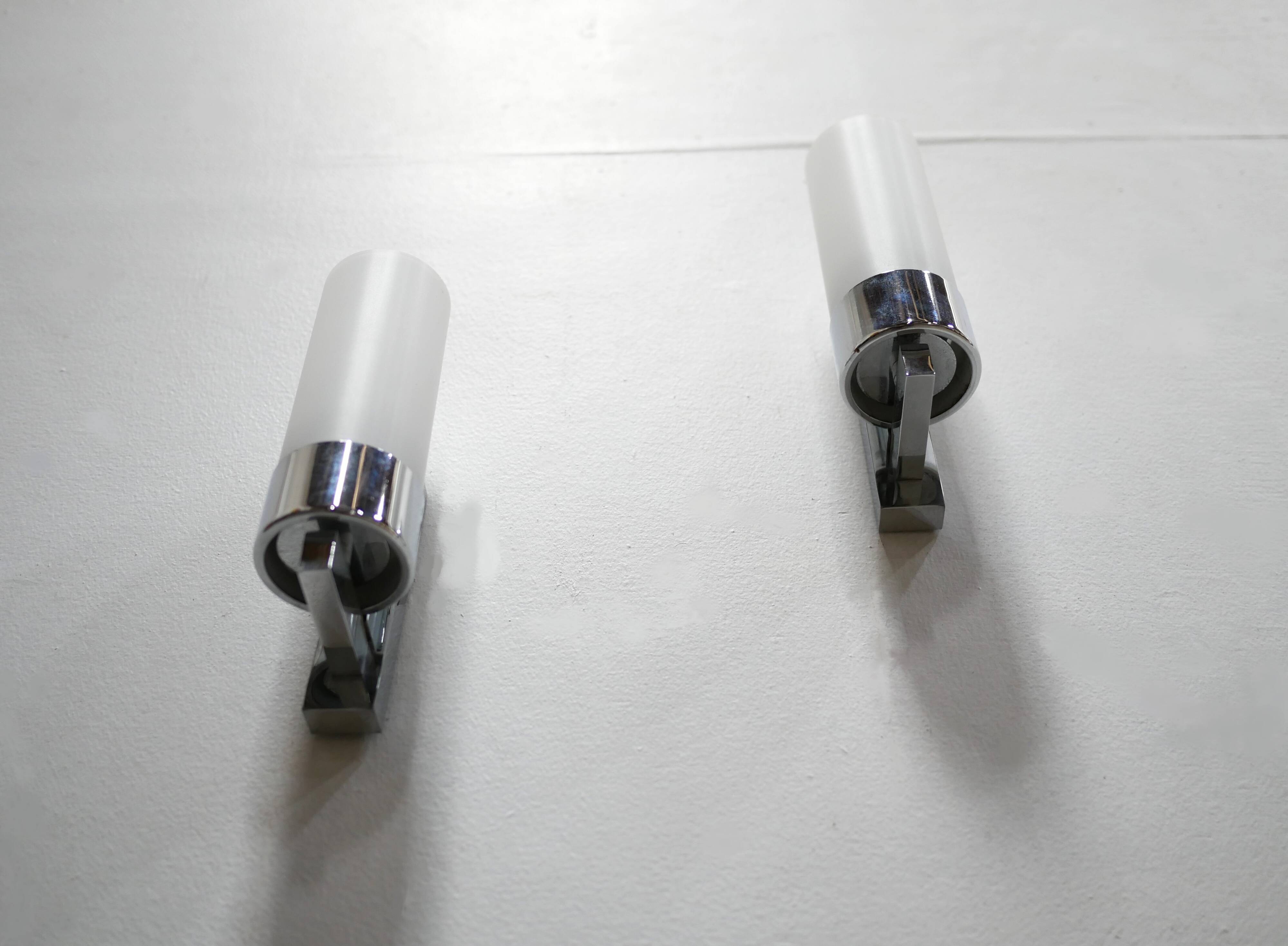 Pair of vintage metal and opaline wall lamps