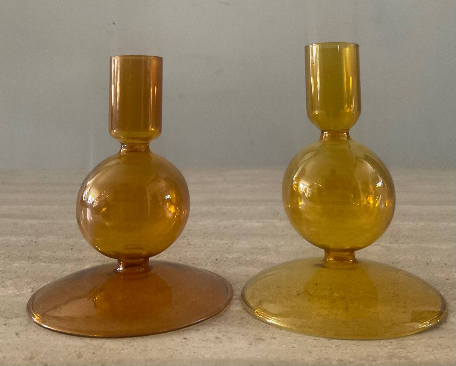Pair of vintage amber glass candlesticks