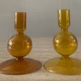 Pair of vintage amber glass candlesticks