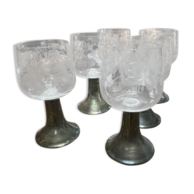 6 verres en métal argénté