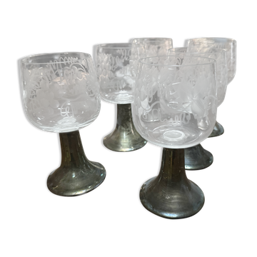 6 verres en métal argénté