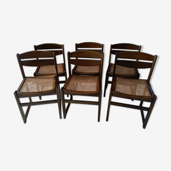 Suite de 6 chaises cannées vintage années 1970