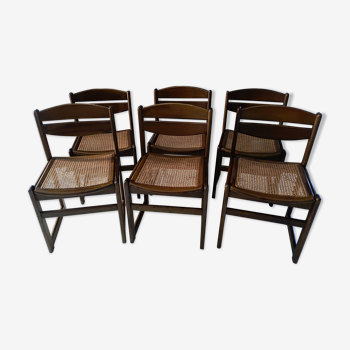 Suite of 6 vintage 1970s canne chairs