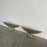 Pair of brass and art deco glass wall lights SCE