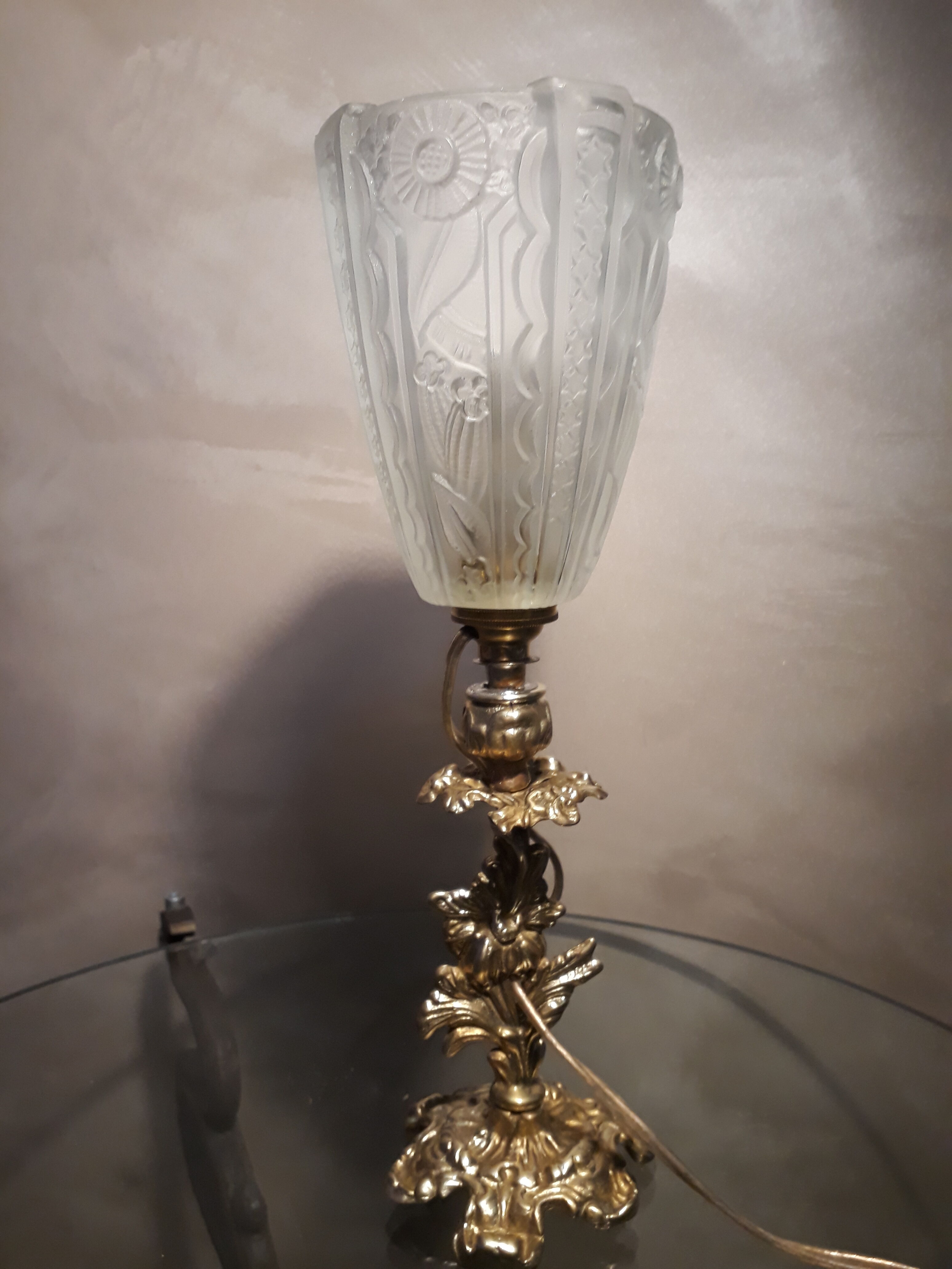 Lampe bronze art nouveau tulipe pressed muller degue schneider 32x10 art deco