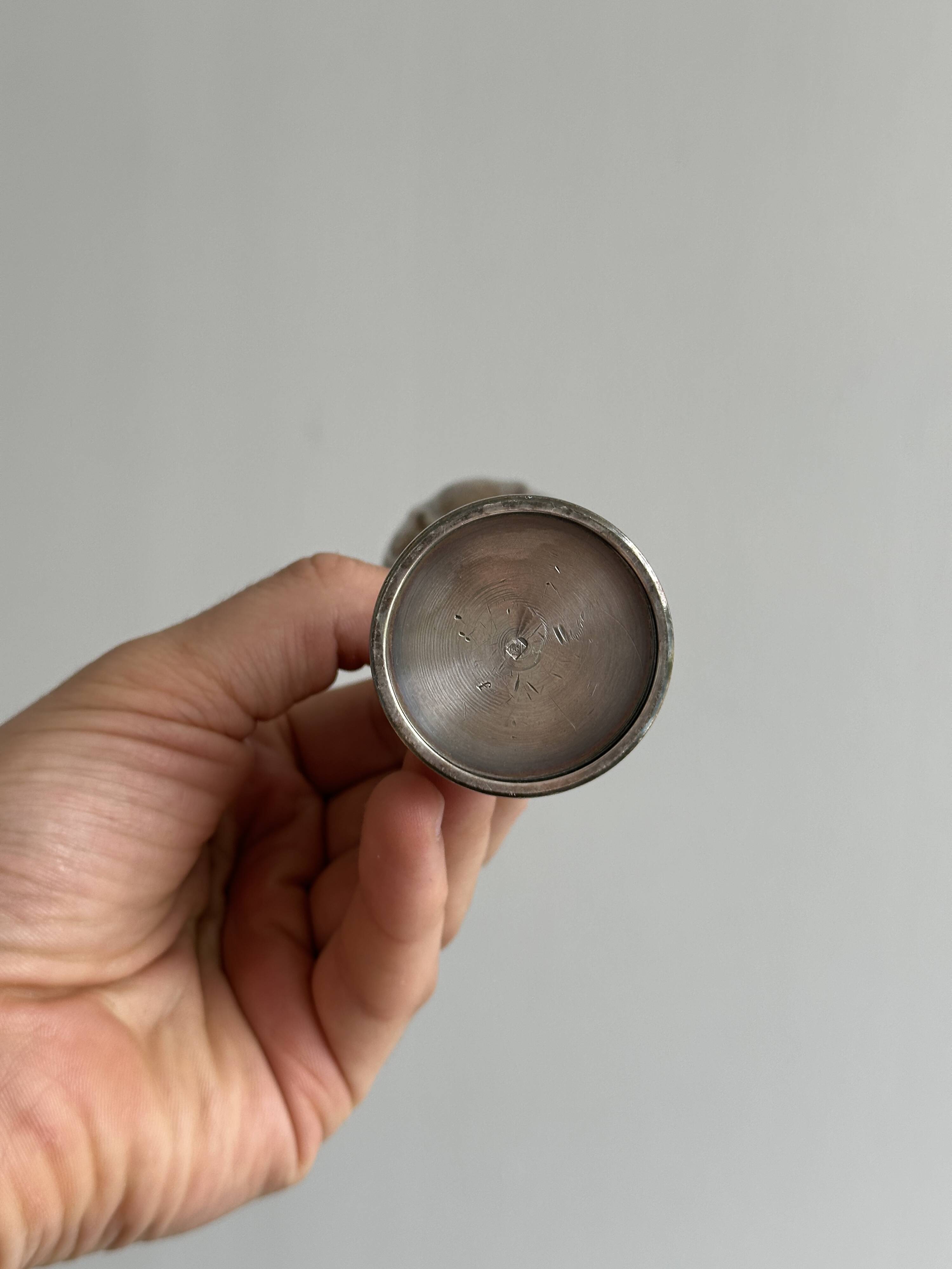 Set of 6 antique egg cups in patinated metal