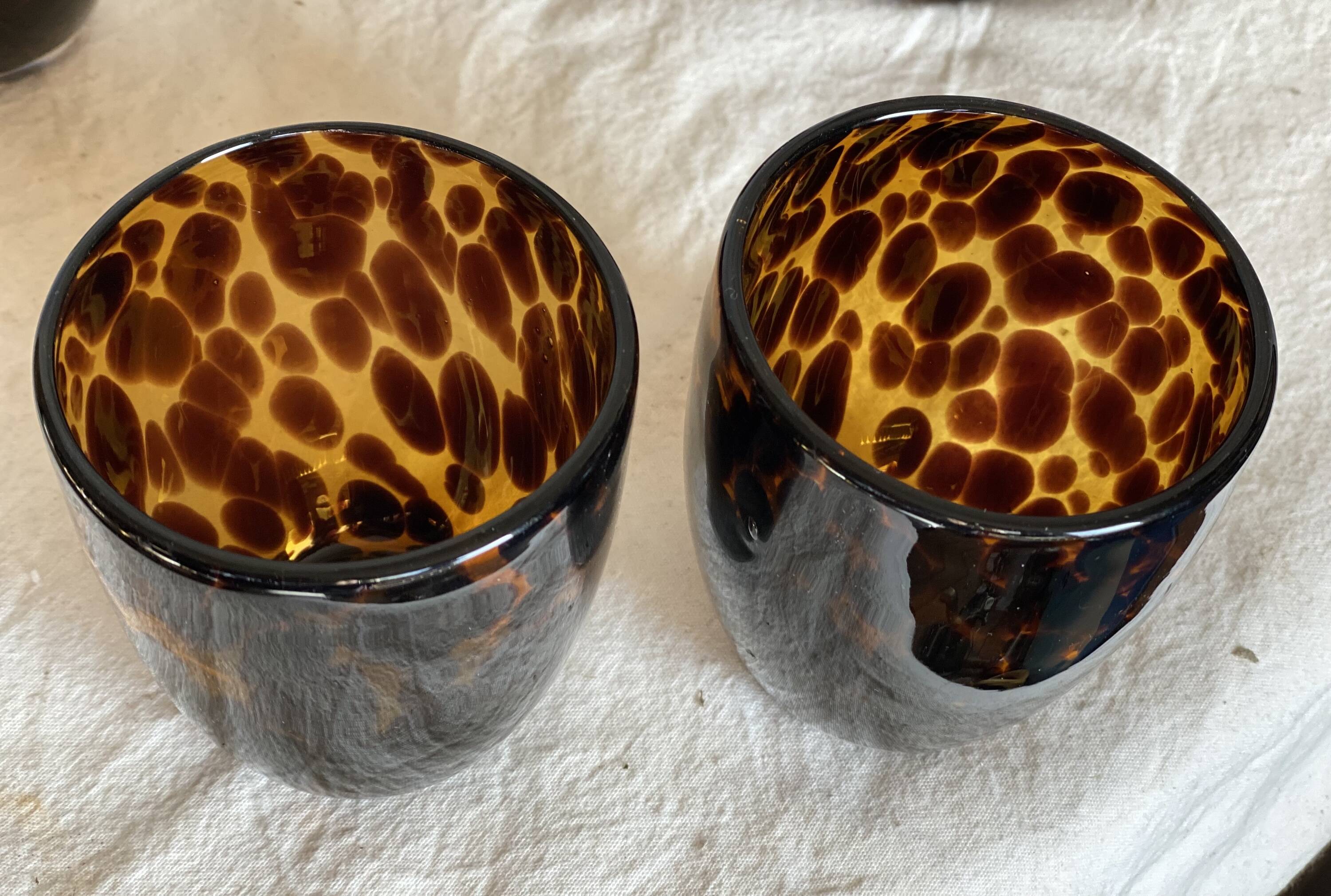 Set of 6 vintage tortoiseshell tinted glass tumbler glasses 1980