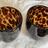 Set of 6 vintage tortoiseshell tinted glass tumbler glasses 1980