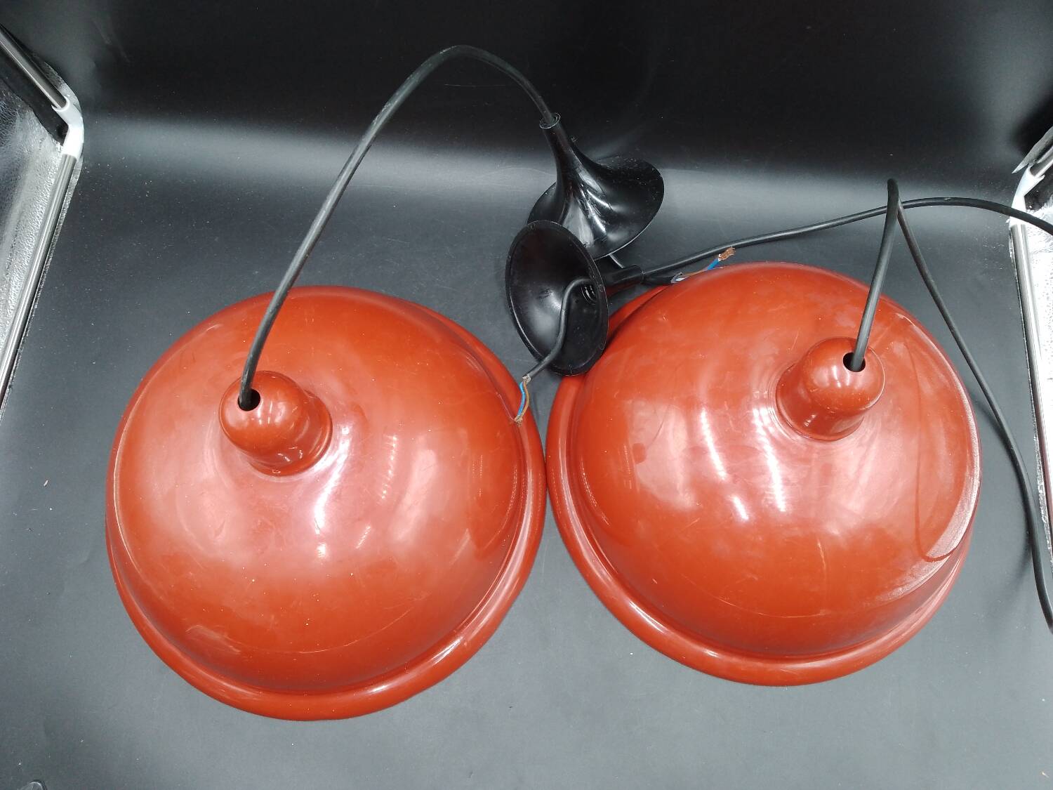 Rare x2 Lita pendant light design industrial lamp factory sheet metal 1960/70 loft