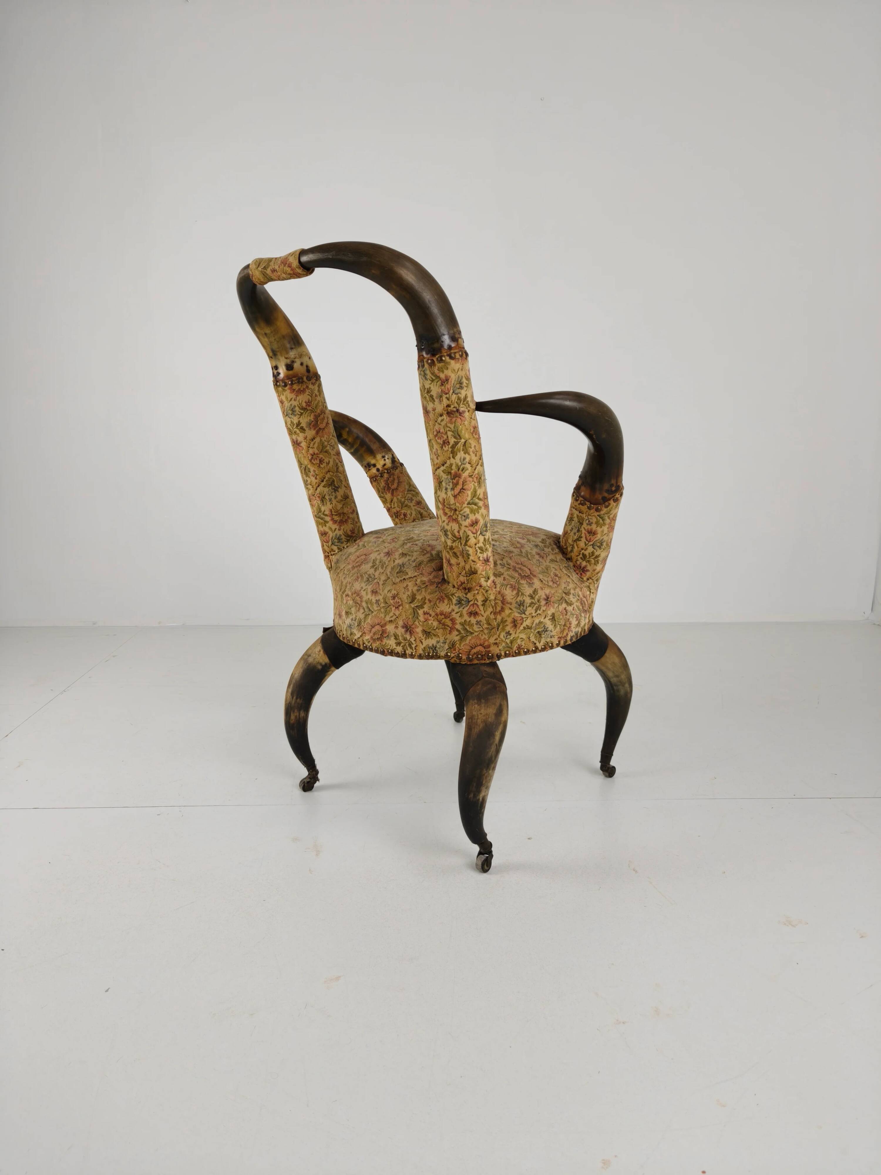 Rare 19th century highly decorative bull horn armchair (1870)