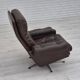 Chaise pivotante danoise des années 1970, état d'origine, cuir d'ameublement marron.