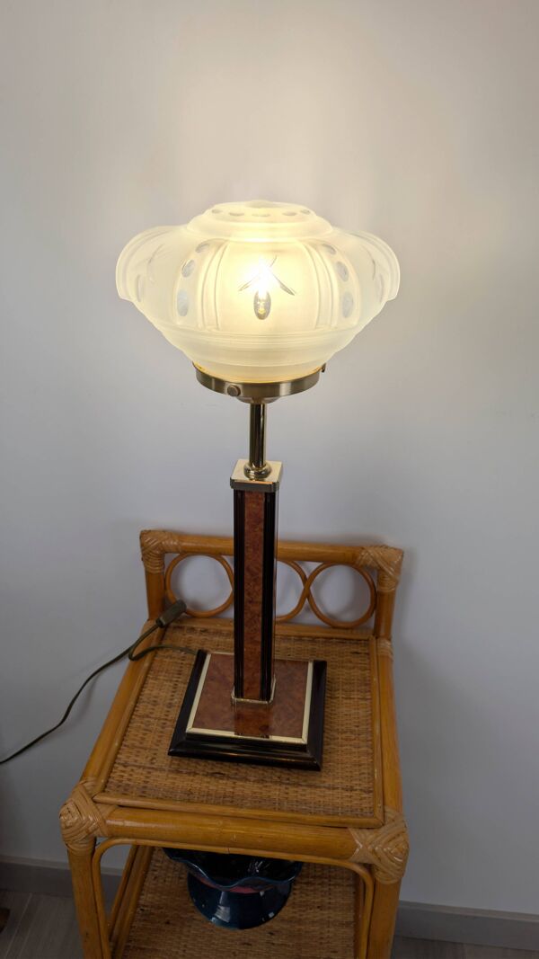 Lampe de table Art Déco pied Monteuse N°25 et verre opalin