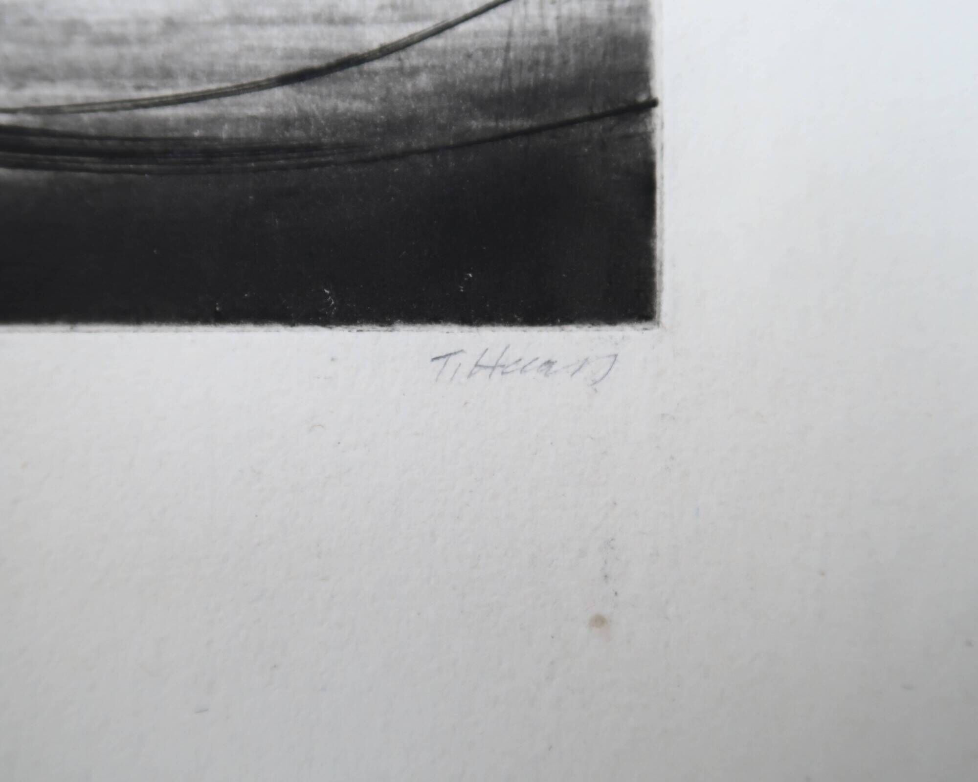 Gravure abstraite minimaliste en noir et blanc de Terry Haass, années 60