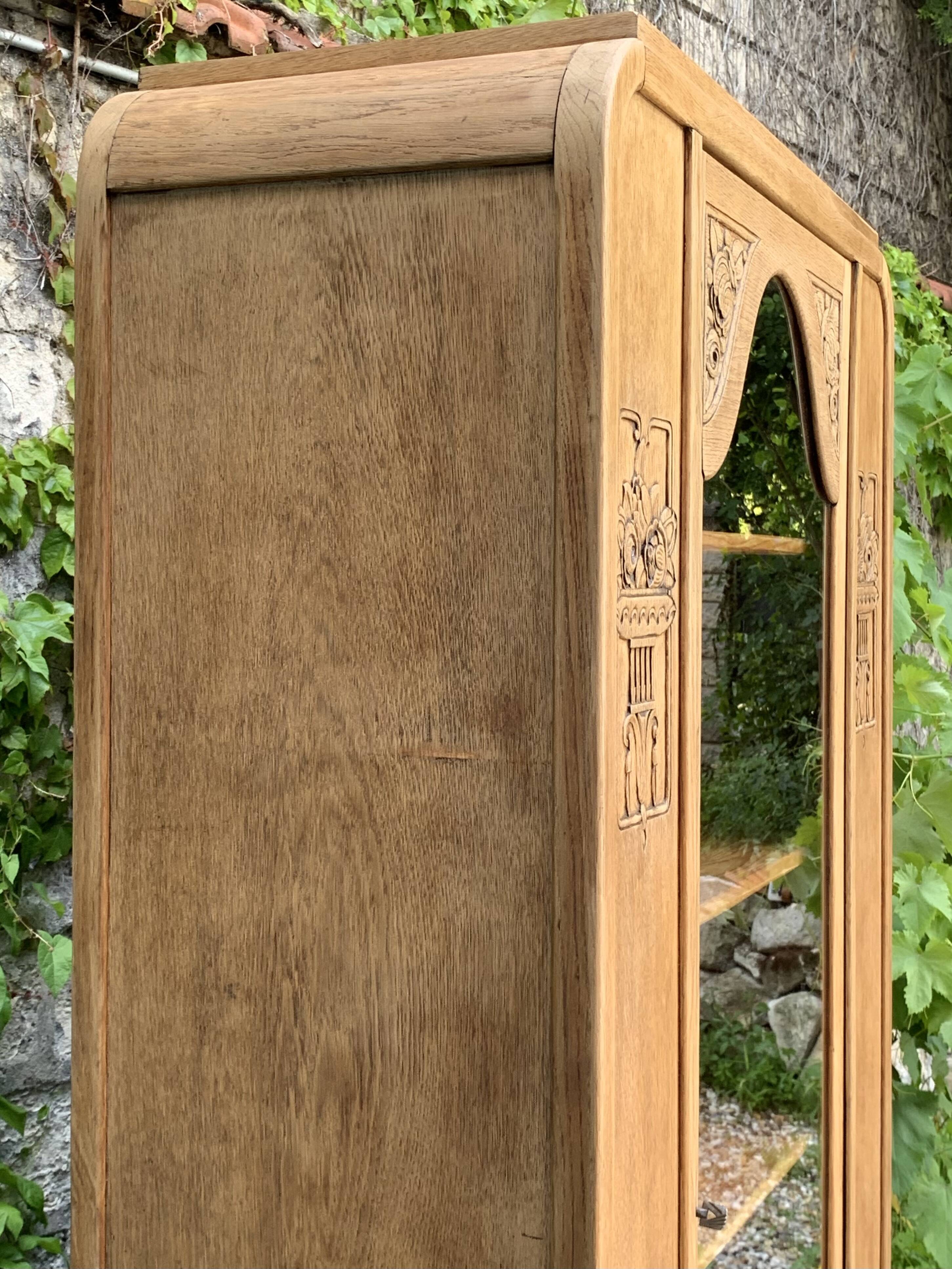 Armoire parisienne vitrée art déco bois brut 1930