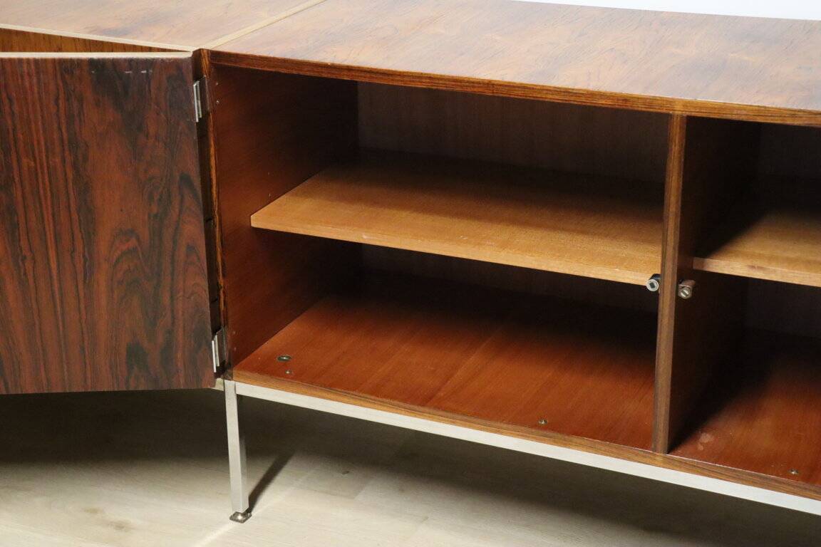 Vintage sideboard by Luigi Bartolini in rosewood and chrome metal, 1960