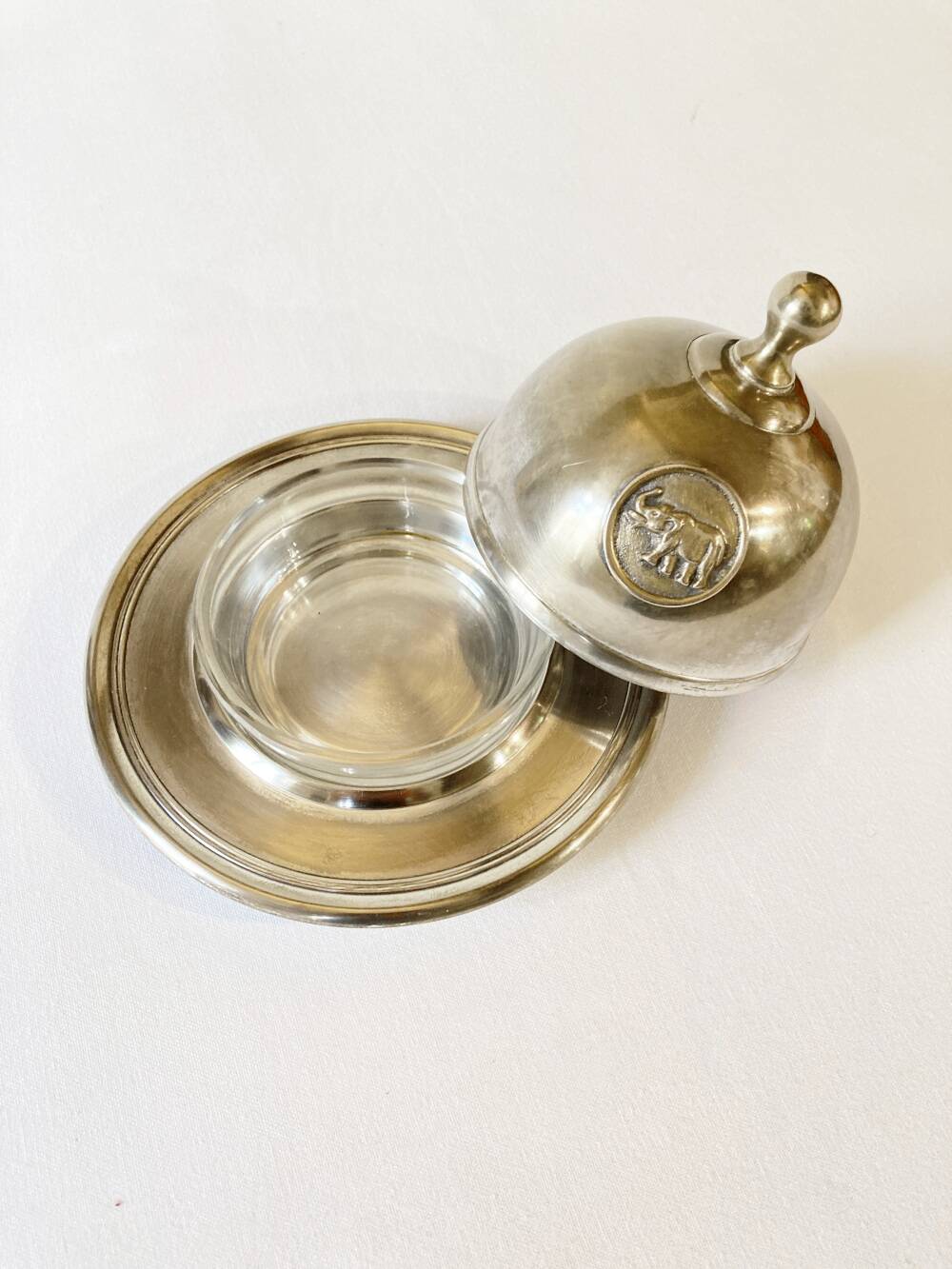 Silver-plated butter dish with elephant motif