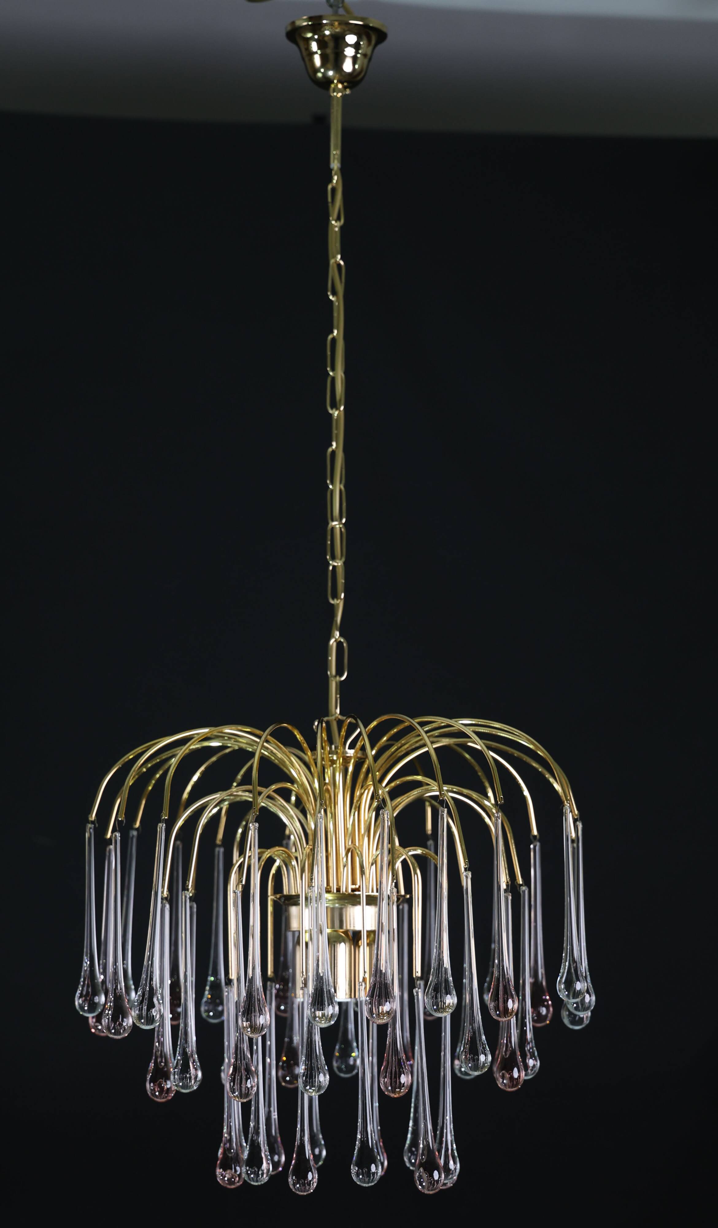Lady Grace, Chandelier with Pink and Transparent Pendants, Murano Glass, 19