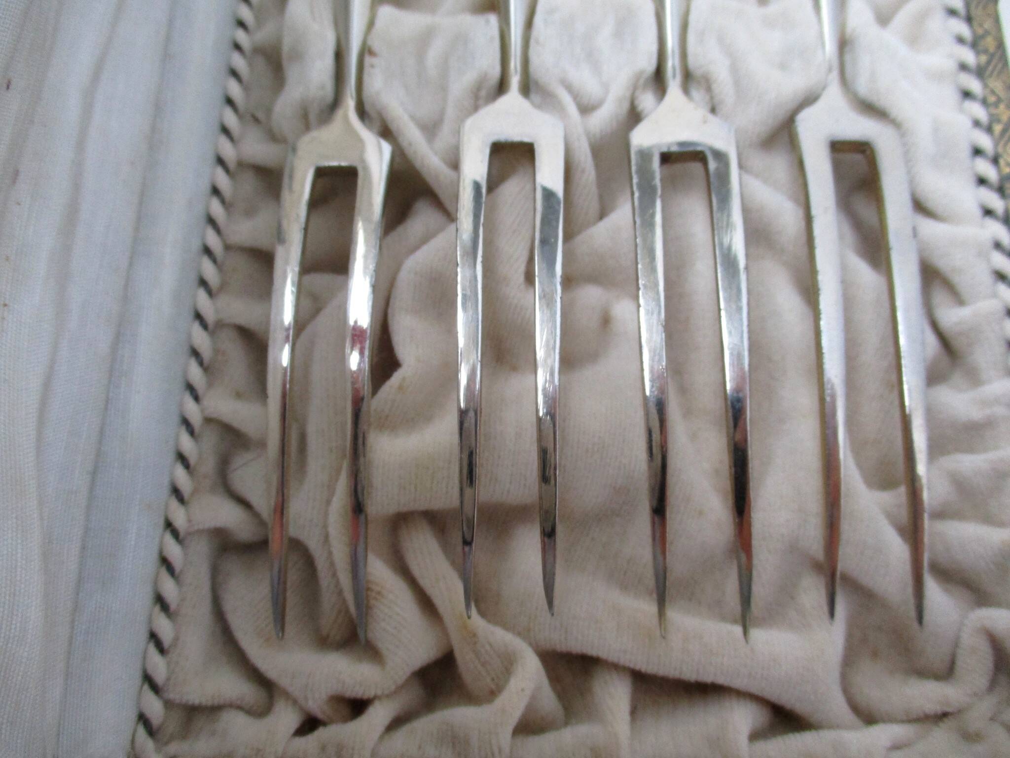 serving forks silver handles germany origin -box of- 4 art nouveau