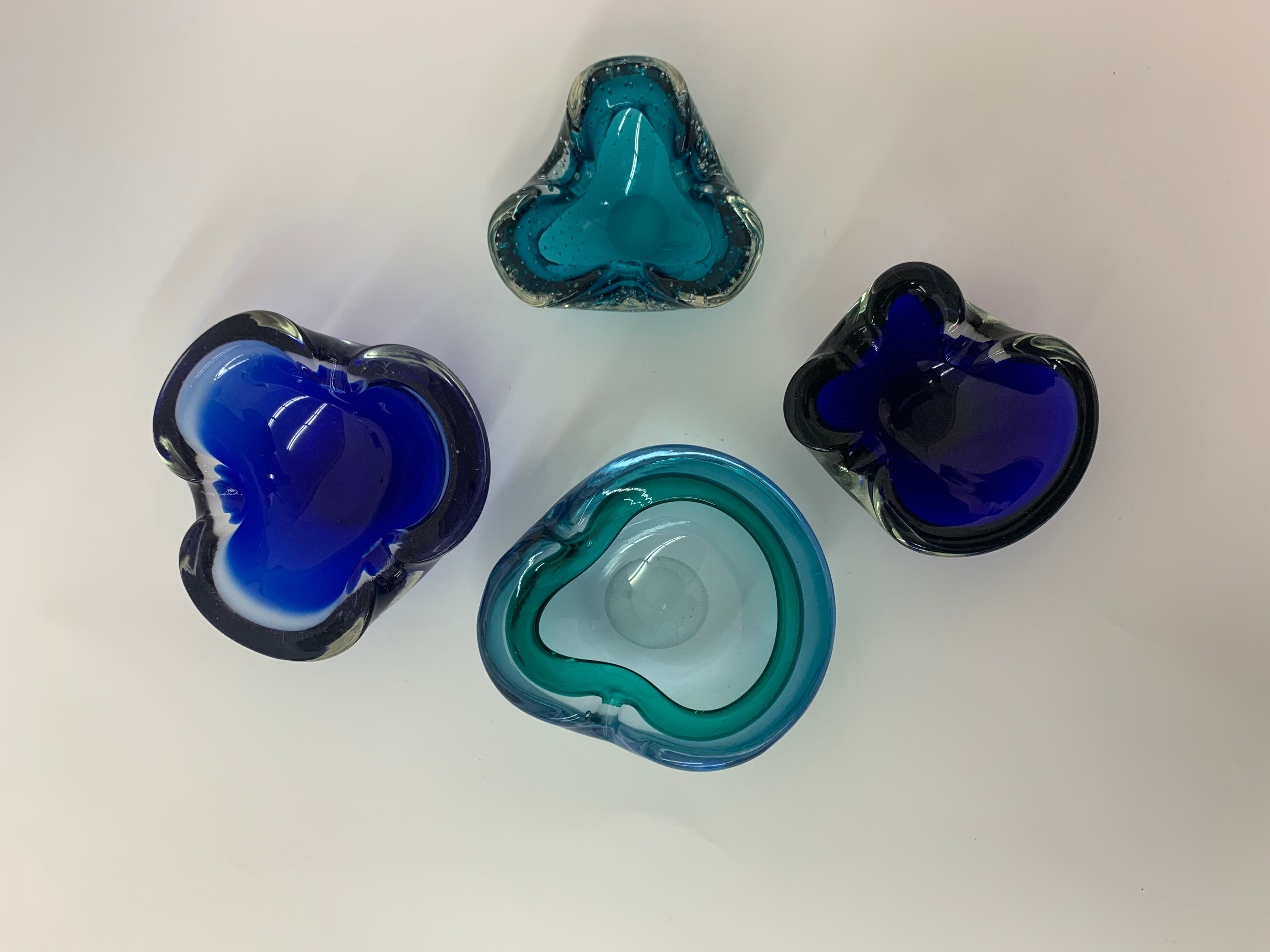 Mid century design set of 4 blue murano glass bowls , 1970's