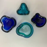 Mid century design set of 4 blue murano glass bowls , 1970's