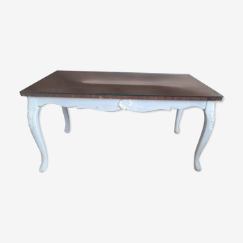 Table basse bois patiné blanc style shabby chic