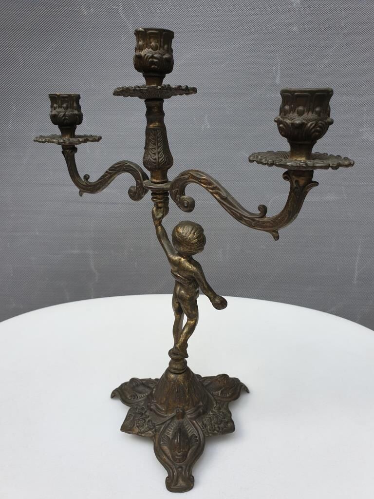 "Il mio bel foco" pair of candlesticks XIXth cherubs 3 torchieres