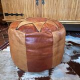 Vintage Berber leather pouf